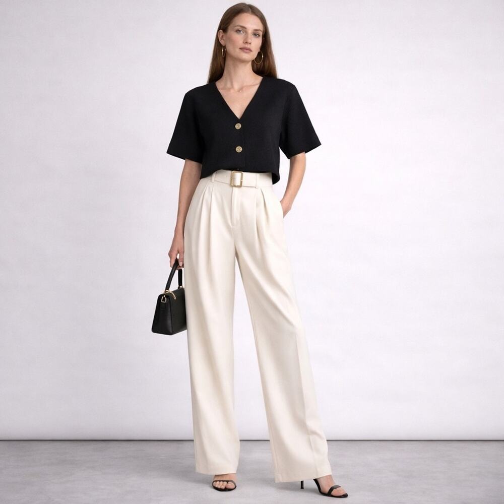 Zara Black Knit Top Oversized Structured 2 Gold Button V Neck NWT Size Small - Picture 3 of 9